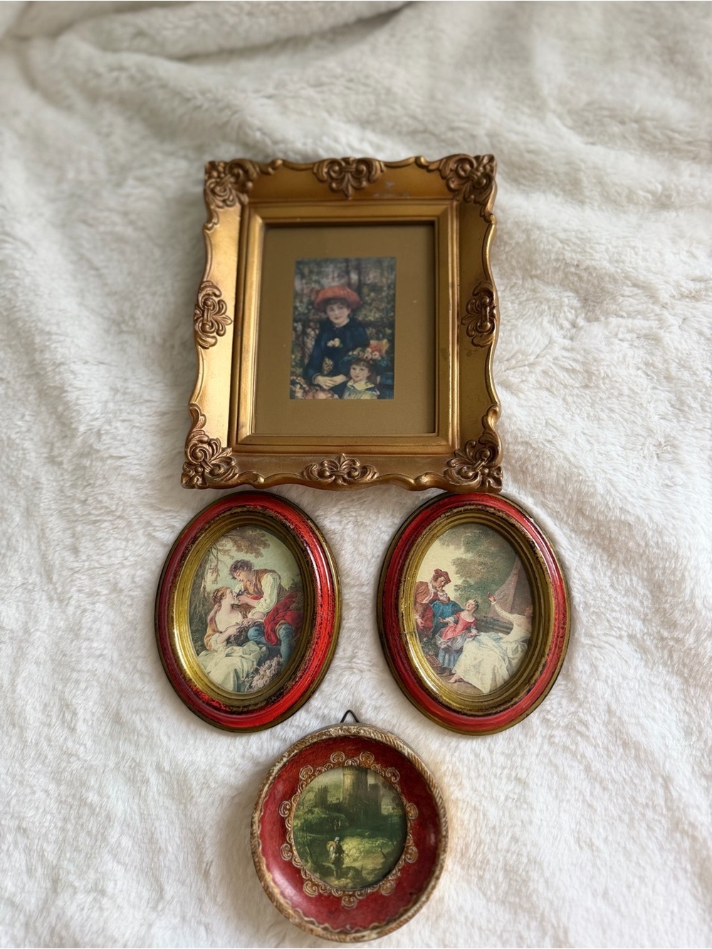 Set of 4 Vintage Italian Florentine Prints & Gold Renoir Wall Art